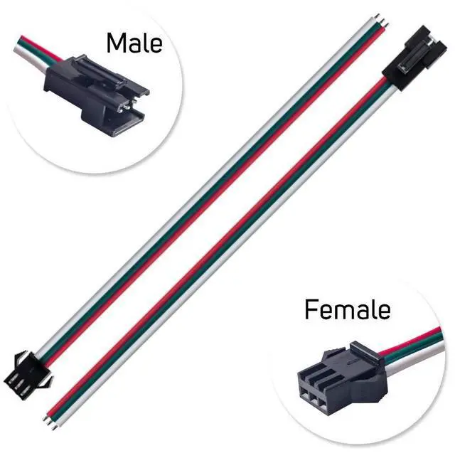 Alt view image 3 of 5 - KEHIPI 20 Pairs JST SM 3 Pin Connectors for WS2812B WS2811 WS2812 WS2814 SK6812 FOCB CCT LED Strip Female Male 15cm 22awg Wire (Pack of 2)