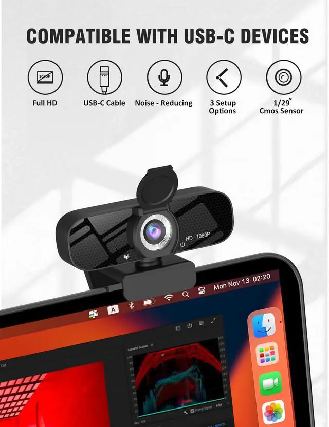 Alt view image 2 of 6 - KEHIPI USB HD Webcam with Built-in Microphone and Rotatable Tripod, 1080P Video, Wide Angle Camera, Privacy Cover, for Desktop PC or Laptop ComputerBlack