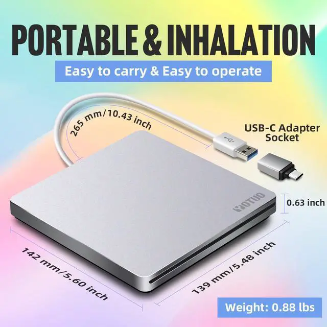 Alt view image 6 of 6 - KEHIPI External DVD Drive for USB 3.0 Type C, Portable DVD Write CD Burner RW ROM Optical Drive Player Reader Disk Disc with Laptop Desktop PC Windows 11/10/8/7, Mac Pro/Air MacBook, Linux (SY-IDD031)
