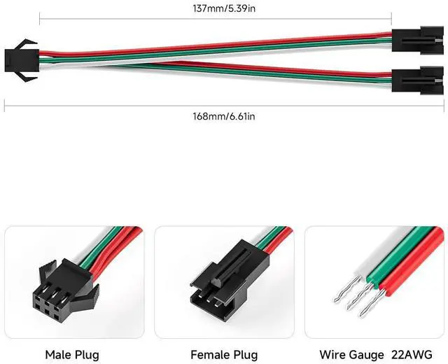 Alt view image 2 of 6 - KEHIPI 5 PCS JST SM 3PIN V Shape 1 to 2 Connectors for 3 Pin SMD WS2812B WS2811 WS2812 WS2814 SK6812 FCOB WS2811 IC Addressable LED Strip Female Male 15CM 22AWG Wire (Pack of 2)