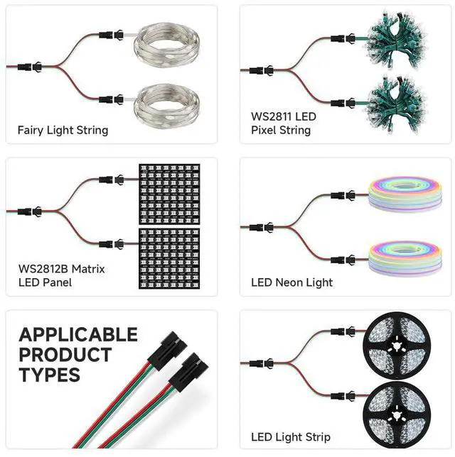 Alt view image 5 of 6 - KEHIPI 5 PCS JST SM 3PIN V Shape 1 to 2 Connectors for 3 Pin SMD WS2812B WS2811 WS2812 WS2814 SK6812 FCOB WS2811 IC Addressable LED Strip Female Male 15CM 22AWG Wire (Pack of 2)