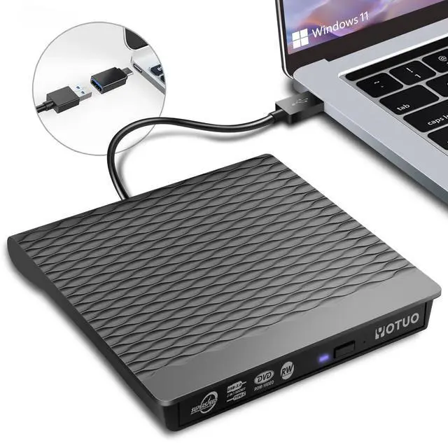 Main image of KEHIPI External DVD Drive, Portable USB 3.0 CD RW Drive with Carrying Case, DVD Player for Rewriter, DVD Burner for Laptop, Desktop (2-in-1 (Cable in one))