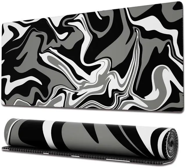 Main image of KEHIPI Gaming Mouse Pad with Stitched Edges, Swirl Marble Mouse Pad, Extended XL Mousepad with Anti-Slip Base, Cool Large Mouse Pad for Desk, 31.5 x 11.8 in, Black