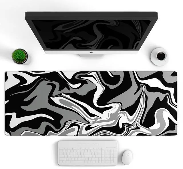 Alt view image 2 of 7 - KEHIPI Gaming Mouse Pad with Stitched Edges, Swirl Marble Mouse Pad, Extended XL Mousepad with Anti-Slip Base, Cool Large Mouse Pad for Desk, 31.5 x 11.8 in, Black