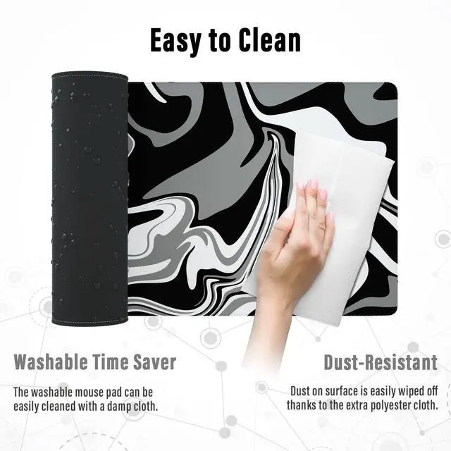 Alt view image 6 of 7 - KEHIPI Gaming Mouse Pad with Stitched Edges, Swirl Marble Mouse Pad, Extended XL Mousepad with Anti-Slip Base, Cool Large Mouse Pad for Desk, 31.5 x 11.8 in, Black