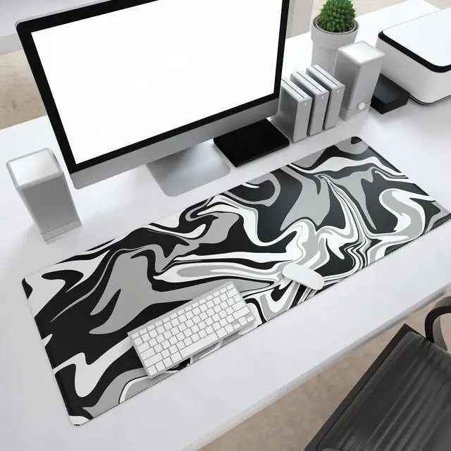 Alt view image 7 of 7 - KEHIPI Gaming Mouse Pad with Stitched Edges, Swirl Marble Mouse Pad, Extended XL Mousepad with Anti-Slip Base, Cool Large Mouse Pad for Desk, 31.5 x 11.8 in, Black