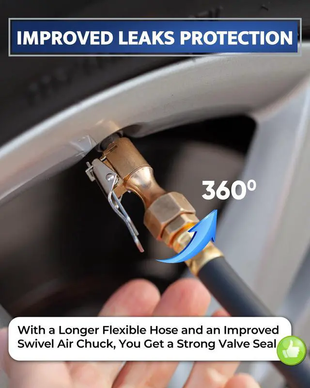 Alt view image 4 of 7 - KEHIPI Tire Inflator with Pressure Gauge and Longer Hose - Most Accurate, Heavy Duty Air Chuck with Gauge for Air Compressor Tire Inflator Attachment - 100PSI
