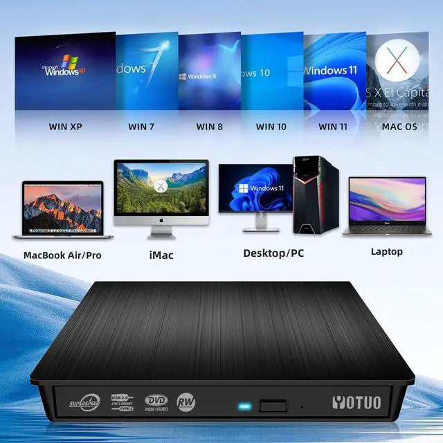 Alt view image 4 of 6 - KEHIPI External CD/DVD Drive, Portable USB 3.0 & USB-C CD RW Drive, DVD Player, DVD Burner for Laptop, Desktop, Compatible with Windows 7/8/10/11, Mac, MacBook Pro/Air, Linux