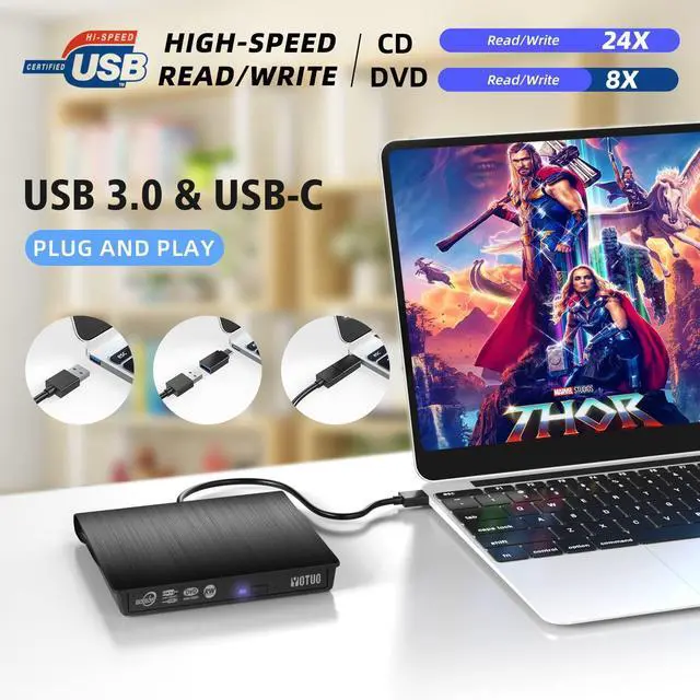 Alt view image 5 of 6 - KEHIPI External CD/DVD Drive, Portable USB 3.0 & USB-C CD RW Drive, DVD Player, DVD Burner for Laptop, Desktop, Compatible with Windows 7/8/10/11, Mac, MacBook Pro/Air, Linux