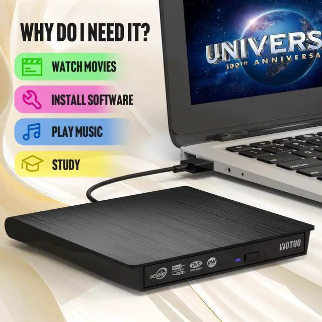 Alt view image 2 of 6 - KEHIPI External CD/DVD Drive, Portable USB 3.0 & USB-C CD RW Drive, DVD Player, DVD Burner for Laptop, Desktop, Compatible with Windows 7/8/10/11, Mac, MacBook Pro/Air, Linux