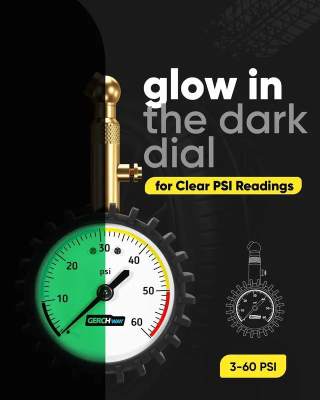 Alt view image 5 of 7 - KEHIPI Tire Pressure Gauge for Cars - Large Dial Numbers & 360° Swivel Chuck, Accurate Air Pressure Gauge for Tires - 60 PSI