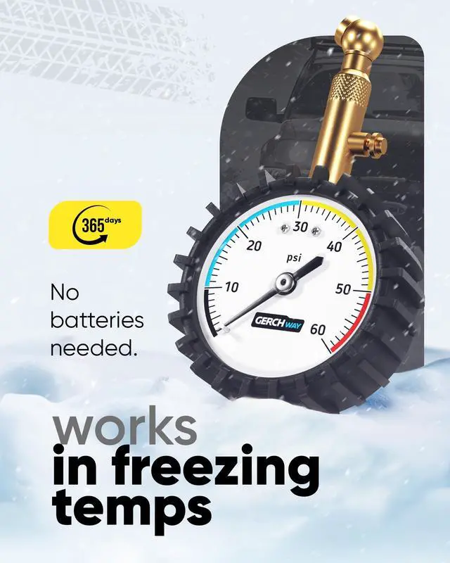 Alt view image 7 of 7 - KEHIPI Tire Pressure Gauge for Cars - Large Dial Numbers & 360° Swivel Chuck, Accurate Air Pressure Gauge for Tires - 60 PSI