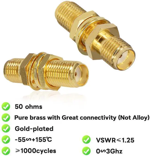 Alt view image 3 of 7 - KEHIPI SMA Socket Connector SMA Female Bulkhead Connector SMA Panel Chassis Mount Connector SMA Female to Female Barrel Adapter Antenna Jack Adapter for Wireless LAN Device Coax Cable,etc Pack of 10