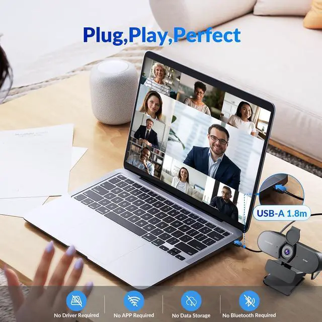 Alt view image 6 of 7 - KEHIPI 4K Webcam with Sony Sensor, PDAF Autofocus, 1080P@60FPS, 2 Noise Reduction Mics, Auto Light Correction, USB Plug&Play, Privacy Cover, 79°FOV, Streaming Camera for PC, Mac, Laptop, Video Calls