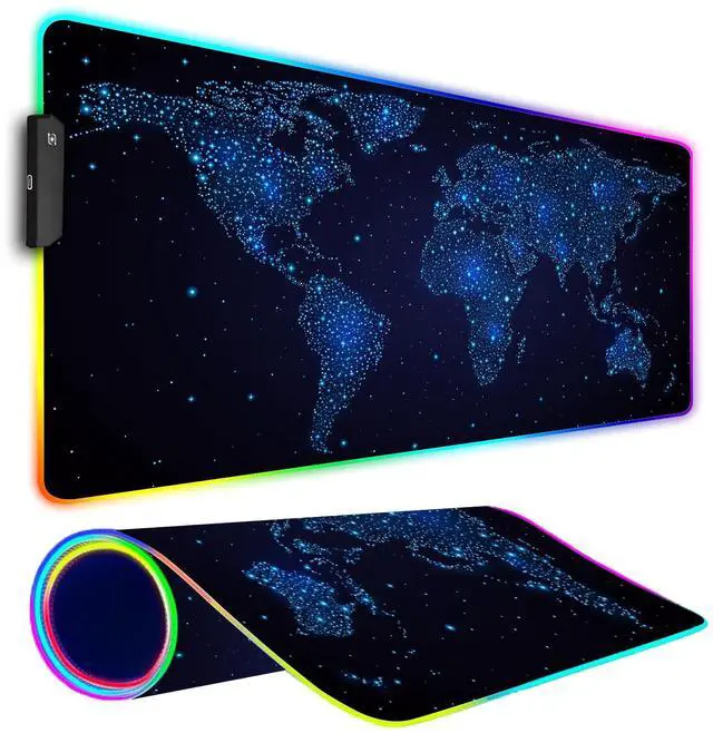 Main image of KEHIPI RGB Gaming Mouse Pad, Large Mousepad with Led Light, Gaming Accessories Keyboard Pad for Desk, Non-Slip Rubber Base Big Mouse Mat for Gamer, 31.5 X 11.8 Inch, Galaxy World Map