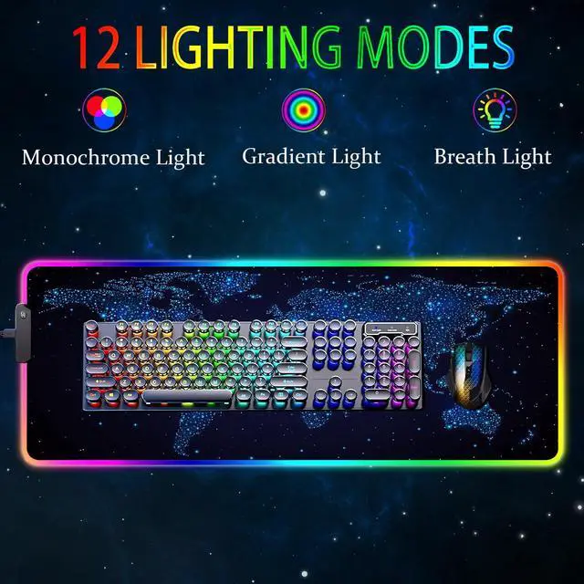 Alt view image 2 of 6 - KEHIPI RGB Gaming Mouse Pad, Large Mousepad with Led Light, Gaming Accessories Keyboard Pad for Desk, Non-Slip Rubber Base Big Mouse Mat for Gamer, 31.5 X 11.8 Inch, Galaxy World Map