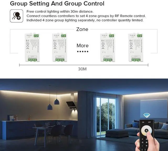 Alt view image 3 of 6 - KEHIPI RF 2.4GHz Wireless Remote RC02RFB & C02RF Tuya Controller Kit 4 Zones Group Control 5050SMD FCOB COB SMD PWM CCT(+ CW WW) 3pin Dual White LED Strip DC5V DC12V DC24V