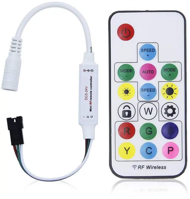 Main image of KEHIPI WS2812B WS2811 Addressable LED Controller RF Remote Wireless Mini Controller 5~24V DC for WS2812 WS2811 Dream Color Rainbow RGB LED Pixel Strip Panel Light, 3pin JST Connector 200 Color Modes