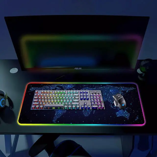 Alt view image 6 of 6 - KEHIPI RGB Gaming Mouse Pad, Large Mousepad with Led Light, Gaming Accessories Keyboard Pad for Desk, Non-Slip Rubber Base Big Mouse Mat for Gamer, 31.5 X 11.8 Inch, Galaxy World Map