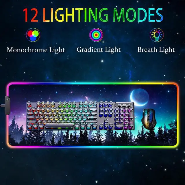 Alt view image 2 of 6 - KEHIPI RGB Gaming Mouse Pad, Large Mousepad with Led Light, Gaming Accessories Keyboard Pad for Desk, Non-Slip Rubber Base Big Mouse Mat for Gamer, 31.5 X 11.8 Inch, Moon Starry Sky
