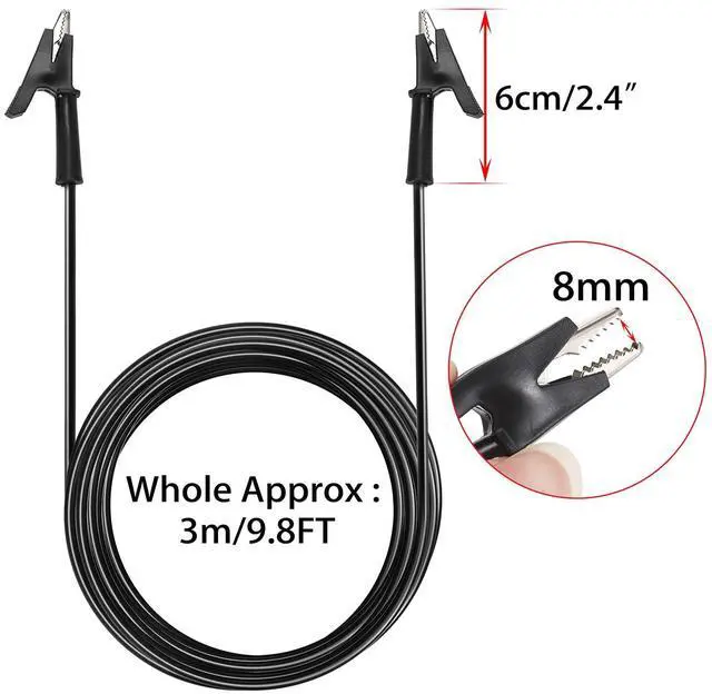 Alt view image 3 of 7 - KEHIPI Dual Ended Crocodile Alligator Clips, 15A Test Lead Wire Cable with Insulators Clips, 2Pcs 9.8 Ft/3M Test Flexible Cable with Protective Jack Copper Clamps for Electrical Testing