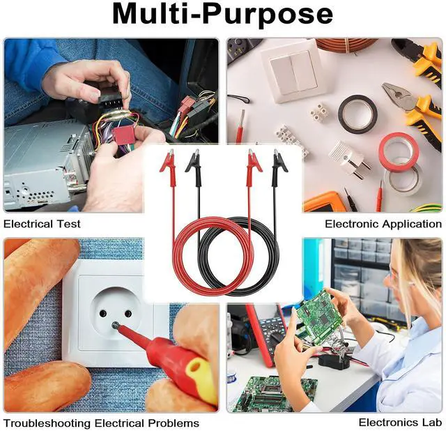 Alt view image 7 of 7 - KEHIPI Dual Ended Crocodile Alligator Clips, 15A Test Lead Wire Cable with Insulators Clips, 2Pcs 9.8 Ft/3M Test Flexible Cable with Protective Jack Copper Clamps for Electrical Testing