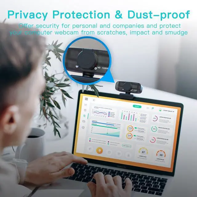 Alt view image 7 of 7 - KEHIPI 1080P HD Webcam with Microphone for Desktop, USB Computer Camera with Web Cam Cover&Web Camera Stand, 110-degree Wide Angle Streaming Webcam for PC Zoom/Video Calling/Gaming/Conferencing