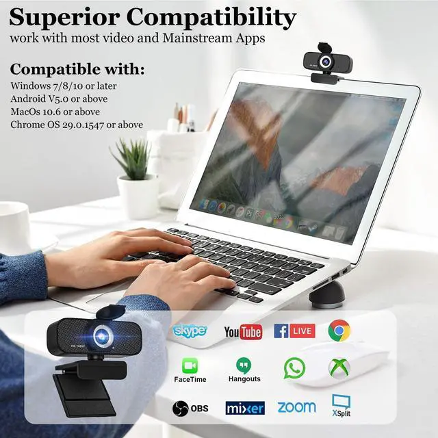 Alt view image 7 of 7 - KEHIPI Pc Webcam with Microphone, 1080p Full Hd Web Cam with Rotatable Tripod and Privacy Cover, for Desktop Or Webcam for Laptop, Ideal for Remote Workers, Students, Gamers