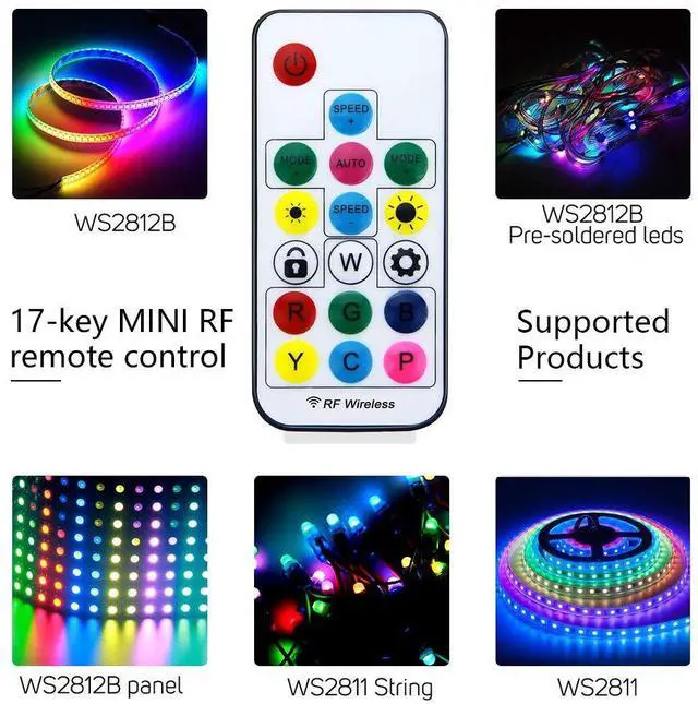 Alt view image 4 of 7 - KEHIPI WS2812B WS2811 Addressable LED Controller RF Remote Wireless Mini Controller 5~24V DC for WS2812 WS2811 Dream Color Rainbow RGB LED Pixel Strip Panel Light, 3pin JST Connector 200 Color Modes