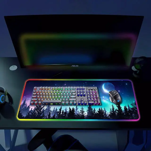 Alt view image 6 of 6 - KEHIPI RGB Gaming Mouse Pad, Large Mousepad with Led Light, Gaming Accessories Keyboard Pad for Desk, Non-Slip Rubber Base Big Mouse Mat for Gamer, 31.5 X 11.8 Inch, Moon Starry Sky