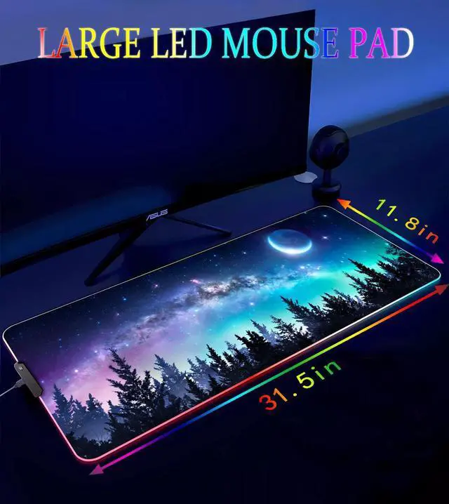 Alt view image 4 of 6 - KEHIPI RGB Gaming Mouse Pad, Large Mousepad with Led Light, Gaming Accessories Keyboard Pad for Desk, Non-Slip Rubber Base Big Mouse Mat for Gamer, 31.5 X 11.8 Inch, Moon Starry Sky