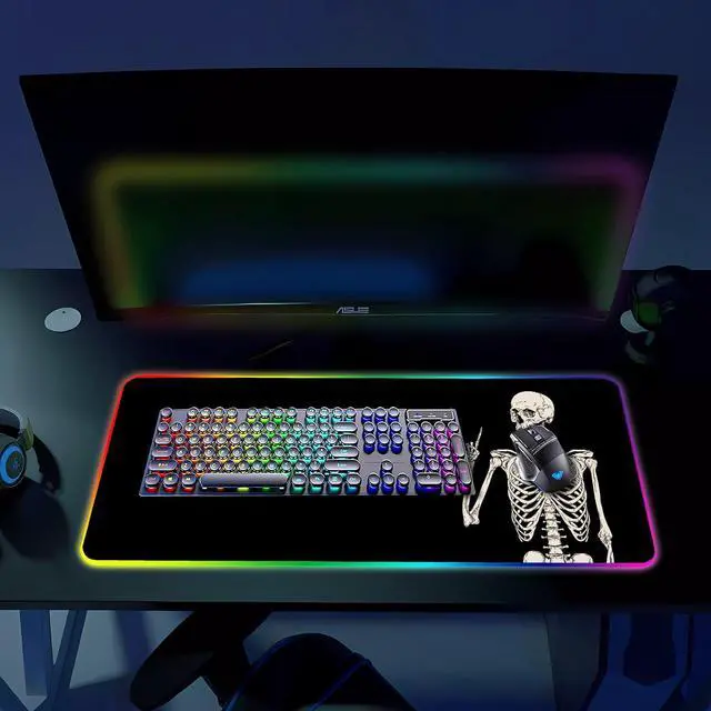 Alt view image 6 of 6 - KEHIPI RGB Gaming Mouse Pad, Large Mousepad with Led Light, Big Keyboard Pad Gaming Accessories for Desk, Non-Slip Rubber Base Black Human Skeleton Mouse Mat for Gamer, 31.5 X 11.8 Inch