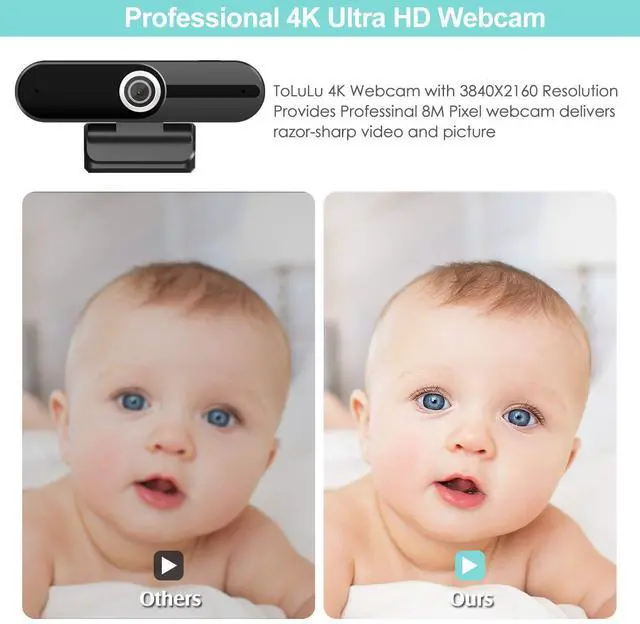 Alt view image 2 of 7 - KEHIPI UHD 4K Webcam with Microphone: 8MP USB Computer Web Camera with Privacy Shutter and Tripod, External Webcam Pro Streaming Webcams PC Cam w/Mic Noise Reduction for Winsdows Mac OS Desktop Laptop
