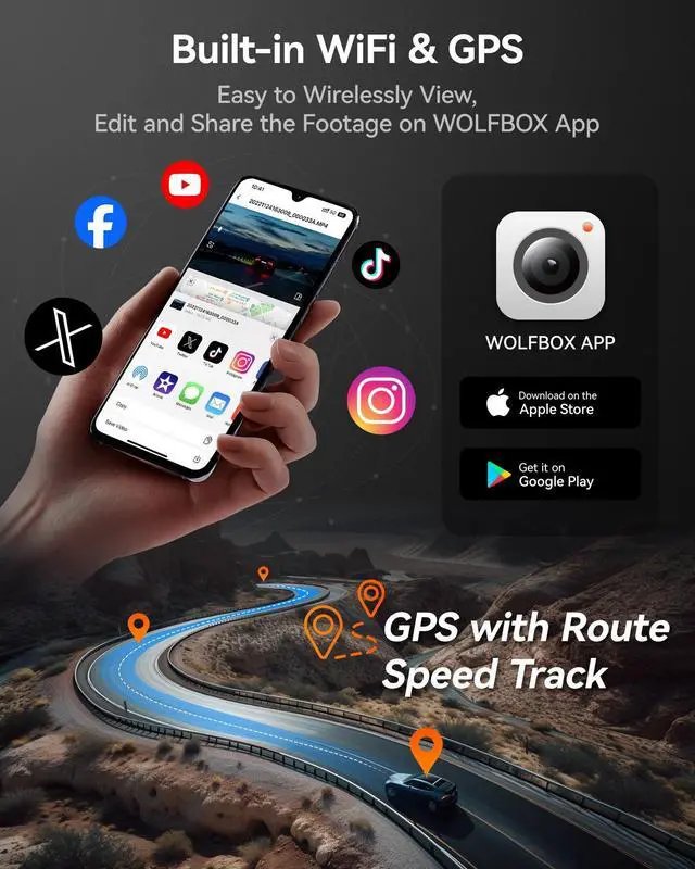 Alt view image 6 of 7 - KEHIPI i07 3 Channel Dash Cam Built-in WiFi GPS, 4K Dash Camera Front and Inside, 1440P+1080P+1080P Triple Car Camera with 3" LCD Screen, 32GB Card Included, IR Night Vision, 24H Parking Mode