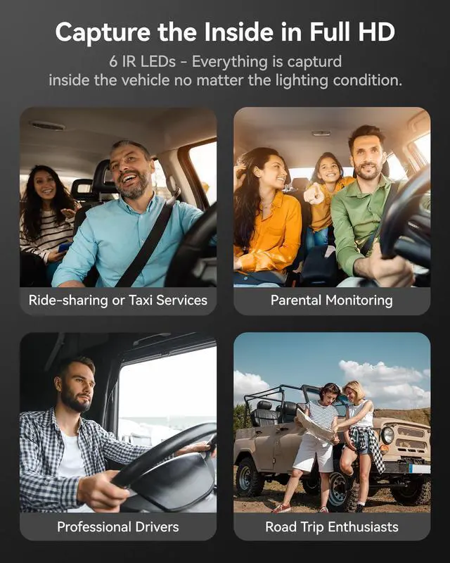 Alt view image 7 of 7 - KEHIPI i07 3 Channel Dash Cam Built-in WiFi GPS, 4K Dash Camera Front and Inside, 1440P+1080P+1080P Triple Car Camera with 3" LCD Screen, 32GB Card Included, IR Night Vision, 24H Parking Mode