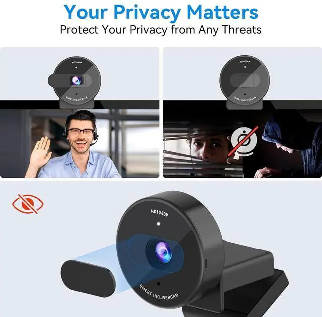 Alt view image 2 of 7 - KEHIPI1080P Webcam - USB Webcam with Microphone & Physical Privacy Cover, Noise-Canceling Mic, Auto Light Correction, Fixed Focus, C950 Ultra Web Cam w/ 70°View for Meeting/Online Classes/Zoom/YouTube