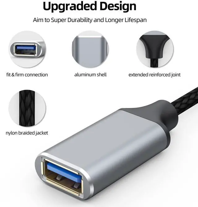 Alt view image 6 of 7 - KEHIPI Short USB Extension Cable 6 inch 2 Pack, USB A 3.0 Extender Male to Female Cord Braided Compatible with Flash Drive, Printer, Camera, Mouse, Keyboard, Headset, Phone