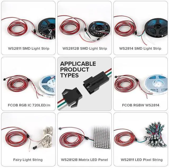 Alt view image 3 of 7 - KEHIPI 5 Pcs/Pack 20AWG 3 Pin JST SM Male Female Plug LED Connector 3.28FT/1m Extension Cable for WS2812B WS2811 WS2814 SK6812 FCOB RGB CCT LED Strip Lights Solderless Controller Wire
