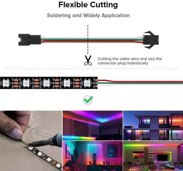 Alt view image 4 of 7 - KEHIPI 5 Pcs/Pack 20AWG 3 Pin JST SM Male Female Plug LED Connector 3.28FT/1m Extension Cable for WS2812B WS2811 WS2814 SK6812 FCOB RGB CCT LED Strip Lights Solderless Controller Wire