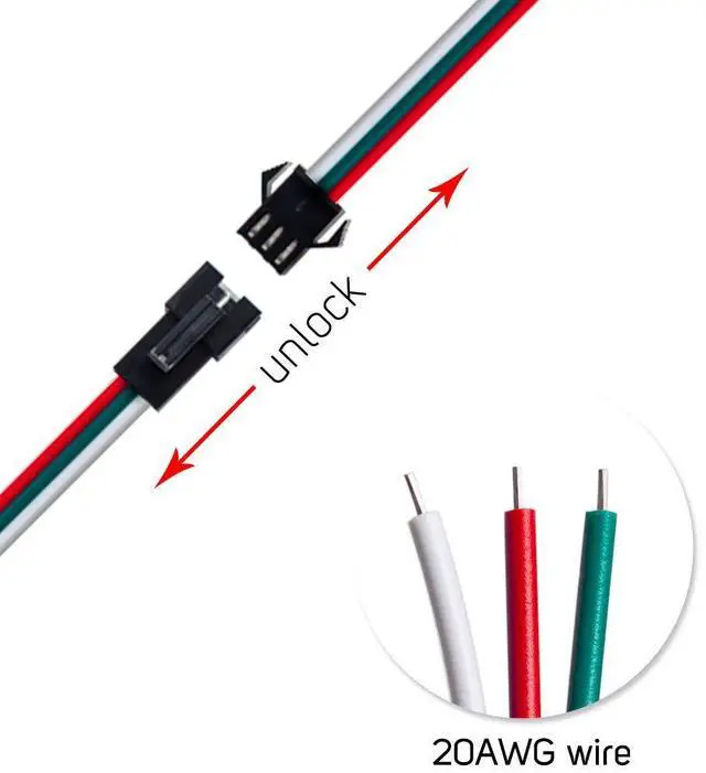 Alt view image 7 of 7 - KEHIPI 5 Pcs/Pack 20AWG 3 Pin JST SM Male Female Plug LED Connector 3.28FT/1m Extension Cable for WS2812B WS2811 WS2814 SK6812 FCOB RGB CCT LED Strip Lights Solderless Controller Wire