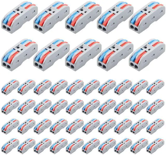 Main image of KEHIPI 50pcs Electrical Connectors Push in Lever Nuts Quick Connect 2 Wire Splice Kit Compact Inline Terminals for Wire Splicing Project, 28-12 AWG, 2 in 2 Out