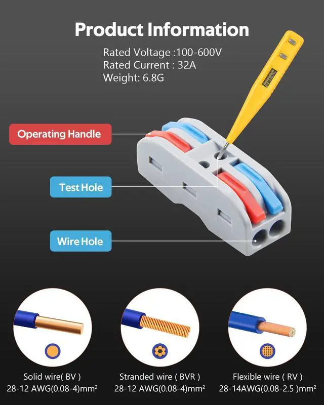 Alt view image 3 of 7 - KEHIPI 50pcs Electrical Connectors Push in Lever Nuts Quick Connect 2 Wire Splice Kit Compact Inline Terminals for Wire Splicing Project, 28-12 AWG, 2 in 2 Out