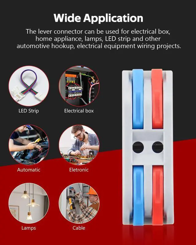 Alt view image 6 of 7 - KEHIPI 50pcs Electrical Connectors Push in Lever Nuts Quick Connect 2 Wire Splice Kit Compact Inline Terminals for Wire Splicing Project, 28-12 AWG, 2 in 2 Out