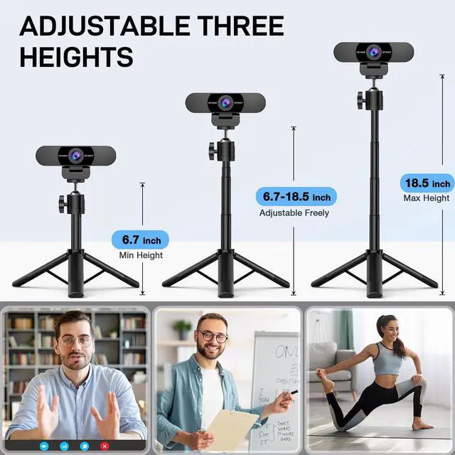 Alt view image 3 of 7 - KEHIPI C960 Webcam with Tripod, 1080P Webcam with Microphone, Adjustable Height Mini Tripod, C960 Web Camera with Privacy Cover, Plug & Play with Stand for Zoom/Skype/YouTube/FaceTime
