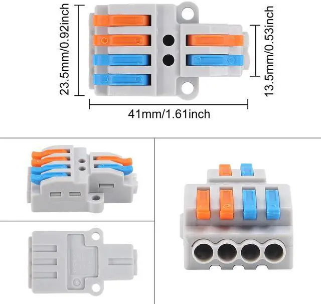 Alt view image 2 of 7 - KEHIPI 10 Pcs Lever Nuts Wire Connectors 2 in 4 OutQuick Wiring Cable Connector Push-in Conductor Terminal Block Quick Terminal Blocks Lever Nut Assortment Connectors (2 in 4 Out)