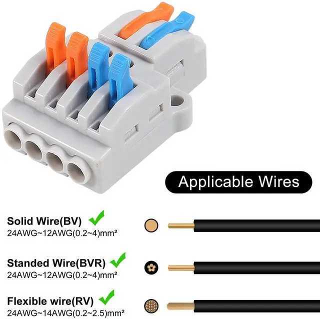 Alt view image 5 of 7 - KEHIPI 10 Pcs Lever Nuts Wire Connectors 2 in 4 OutQuick Wiring Cable Connector Push-in Conductor Terminal Block Quick Terminal Blocks Lever Nut Assortment Connectors (2 in 4 Out)