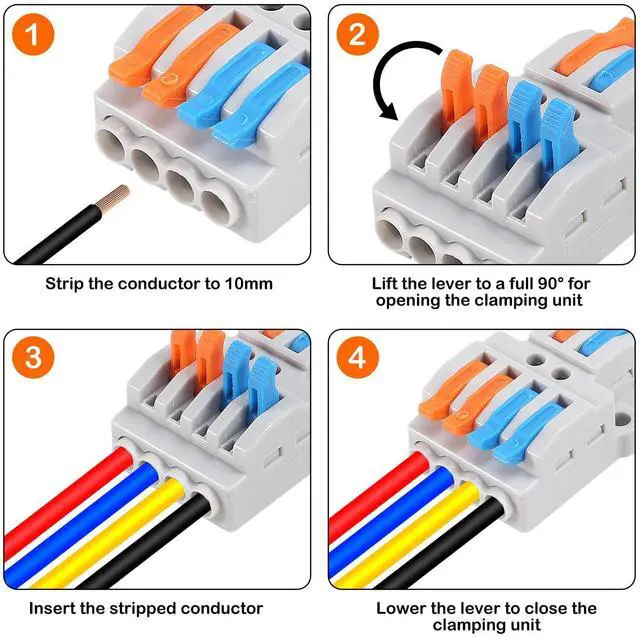 Alt view image 3 of 7 - KEHIPI 10 Pcs Lever Nuts Wire Connectors 2 in 4 OutQuick Wiring Cable Connector Push-in Conductor Terminal Block Quick Terminal Blocks Lever Nut Assortment Connectors (2 in 4 Out)