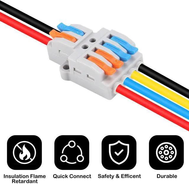 Alt view image 4 of 7 - KEHIPI 10 Pcs Lever Nuts Wire Connectors 2 in 4 OutQuick Wiring Cable Connector Push-in Conductor Terminal Block Quick Terminal Blocks Lever Nut Assortment Connectors (2 in 4 Out)