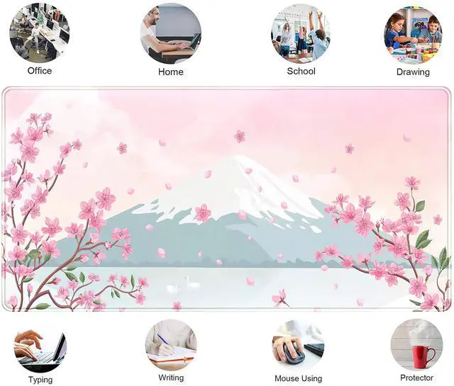 Alt view image 5 of 6 - KEHIPI Japanese Desk Mat Pastel Pink Cherry Blossom Mouse Pad Mt Fuji Japan Large Gaming Anime Mousepad XXL 31.5x15.75 in, Kawaii Aesthetic Flower Cute Women Office Decor Computer Laptop Keyboard Mat