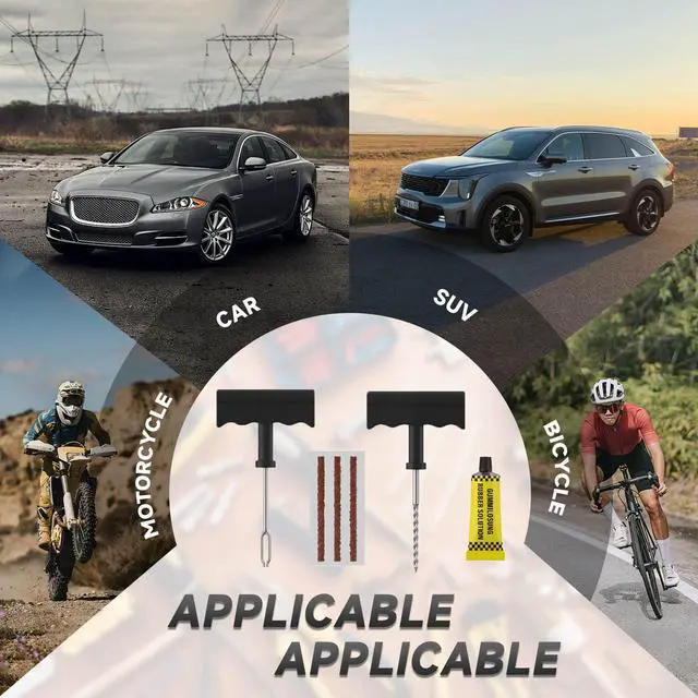 Alt view image 4 of 7 - KEHIPI Tire Plug Repair Kit with 12V DC Tire Inflator, Tire Patch Tool Set Includes Spiral Probe Tool, Insertion Tool, 3 Repair Plugs, and Tire Repair Glue for Cars and Motorcycles (yellow pump)